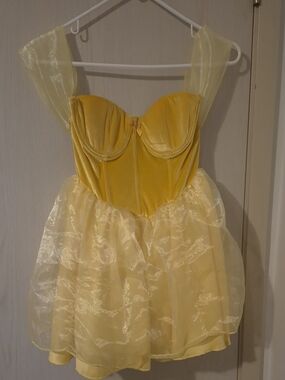 Dolls Kill Trickz N’ Treatz Yellow Velvet Organza Mini Dress (XS)